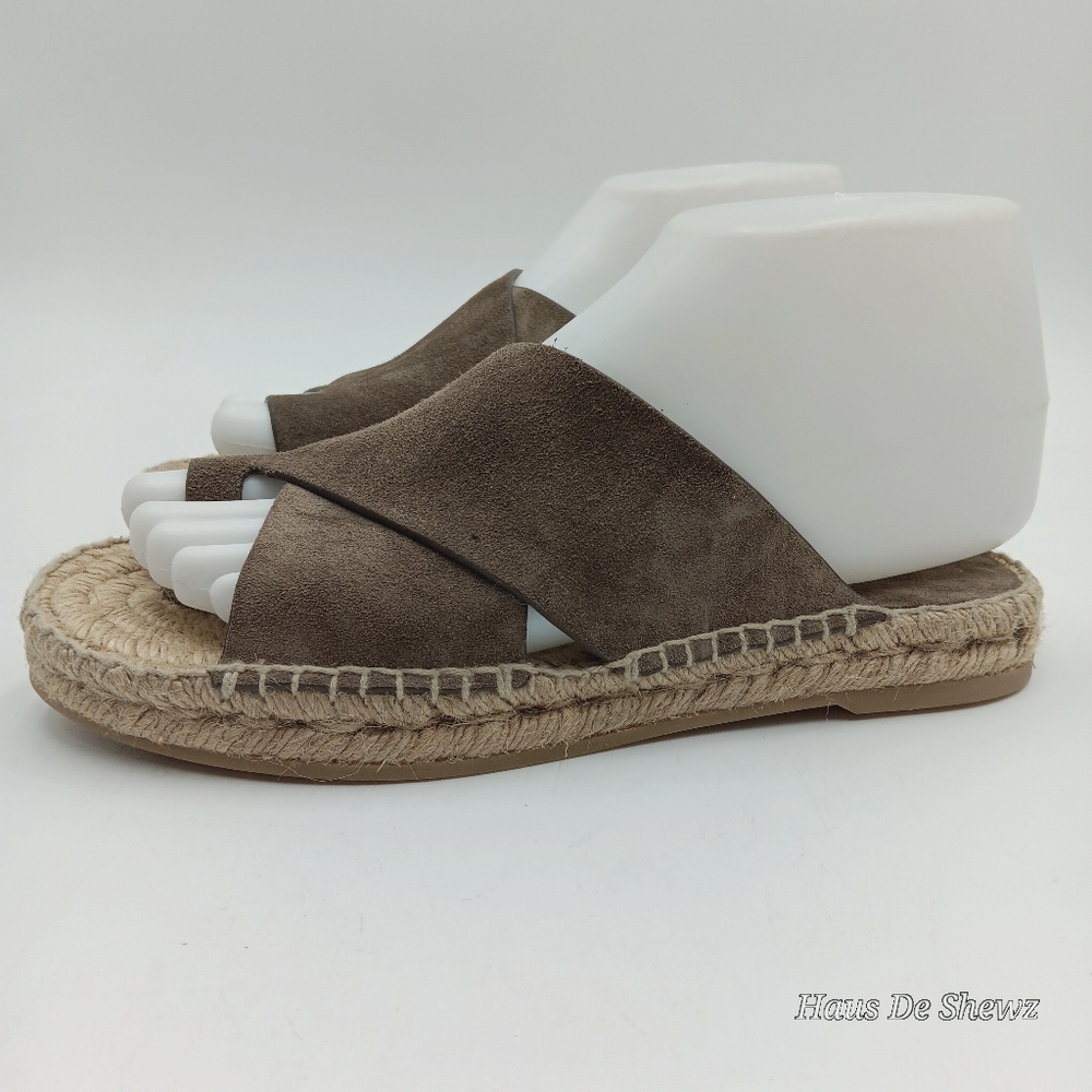 VINCE Carlita Suede Espadrille Slide Sandals Taupe Brown Color Size 6 Women’s